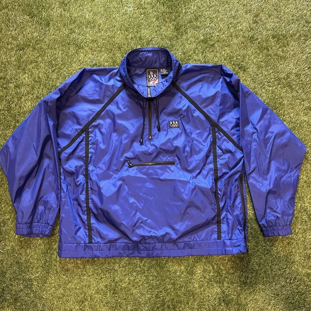 Vintage 90’s USA Olympics Windbreaker Jacket Adult Sz XL Blue 1/4 Zip Anorak